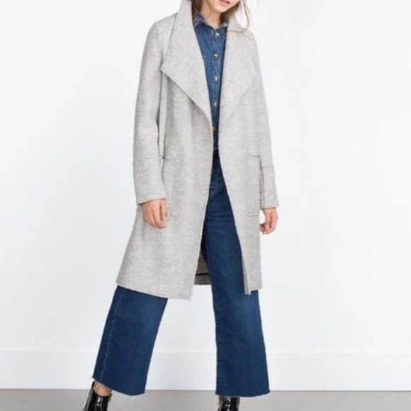 Zara Open Front Waterfall Wool Coat Grey Size XS - Picture 2 of 9